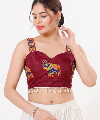 Maroon magic cotton heavy embroidered readymade blouse 1