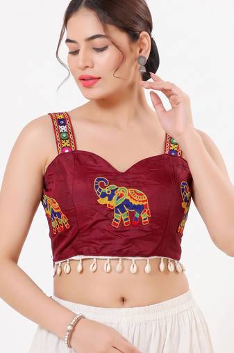 Maroon magic cotton heavy embroidered readymade blouse