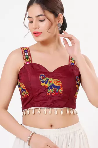 Maroon magic cotton heavy embroidered readymade blouse