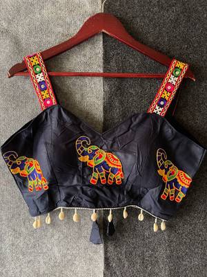 Navy blue magic cotton heavy embroidered readymade blouse 3