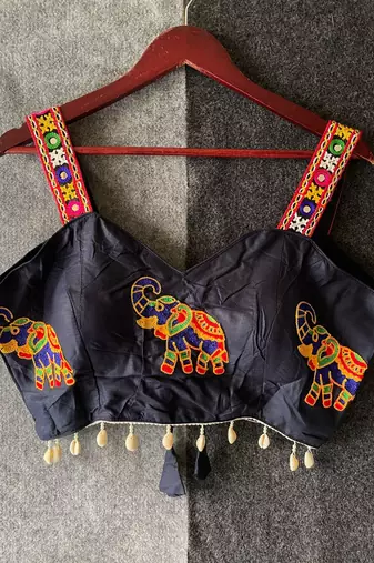 Navy blue magic cotton heavy embroidered readymade blouse