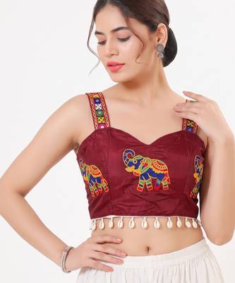 Maroon magic cotton heavy embroidered readymade blouse 2