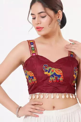 Maroon magic cotton heavy embroidered readymade blouse