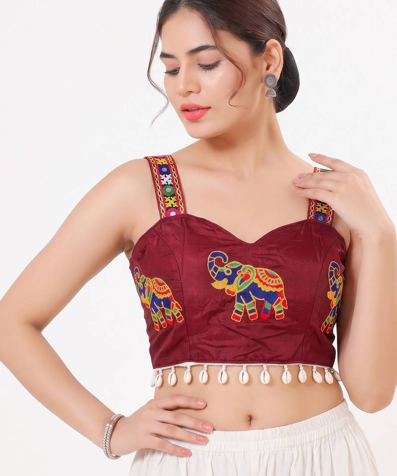Maroon magic cotton heavy embroidered readymade blouse