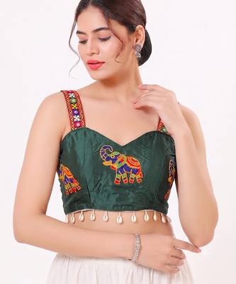 Green magic cotton heavy embroidered readymade blouse 1