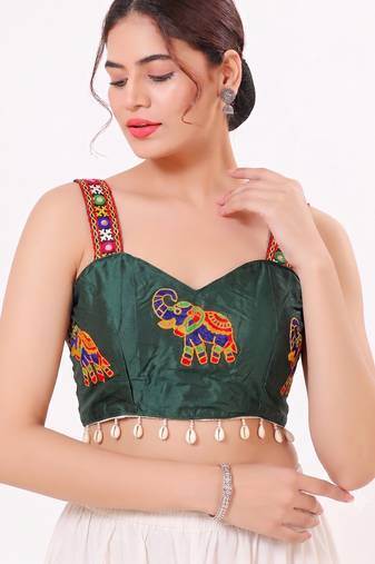 Green magic cotton heavy embroidered readymade blouse