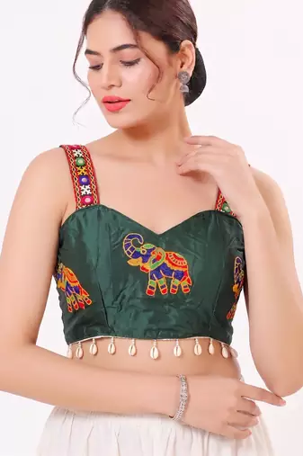 Green magic cotton heavy embroidered readymade blouse