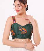 Green magic cotton heavy embroidered readymade blouse