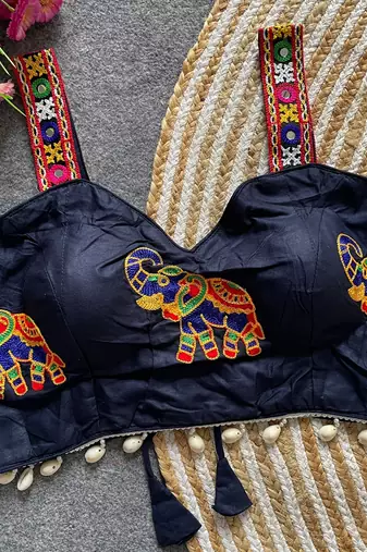 Navy blue magic cotton heavy embroidered readymade blouse