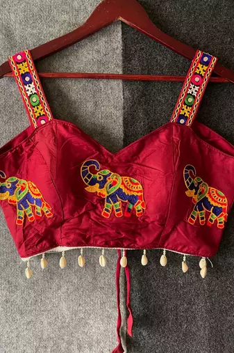 Maroon magic cotton heavy embroidered readymade blouse