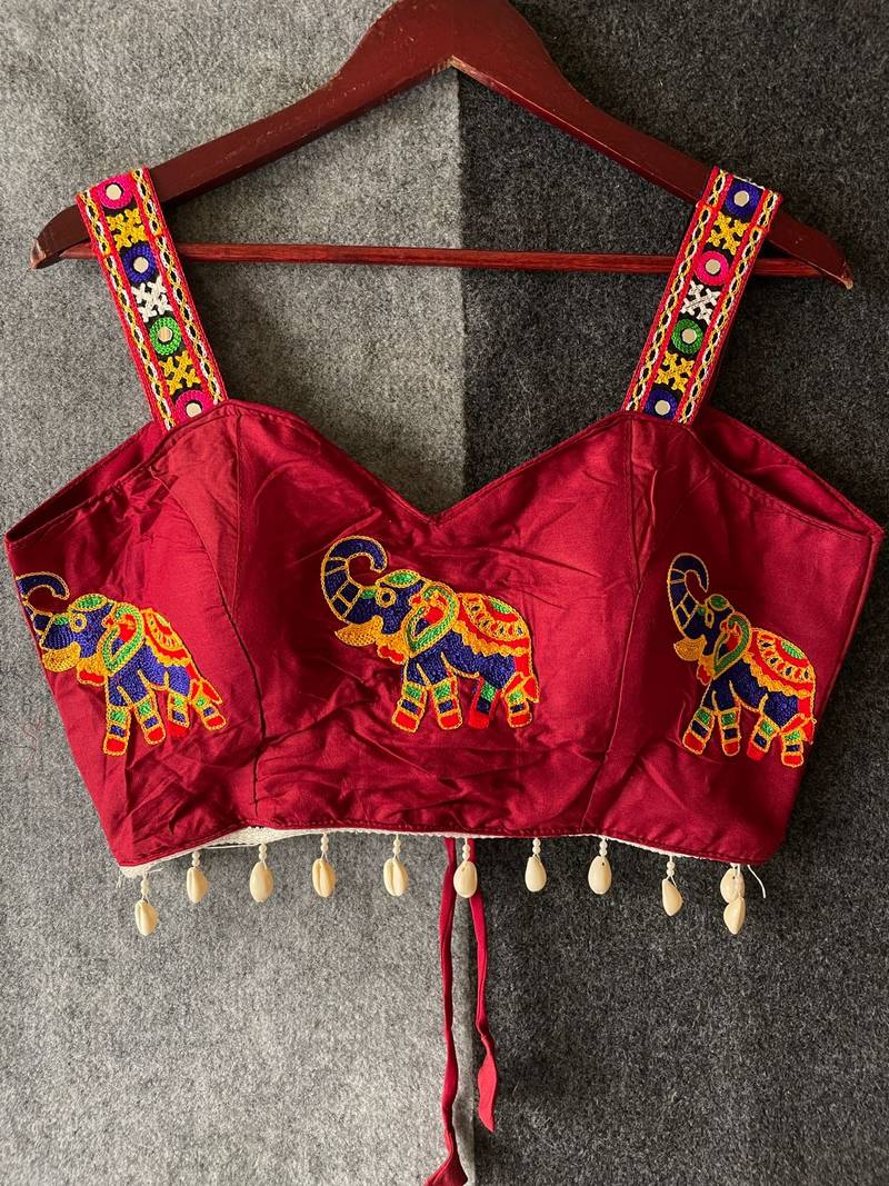 Maroon magic cotton heavy embroidered readymade blouse