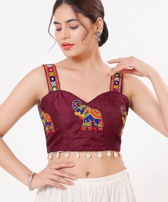 Burgundy magic cotton heavy embroidered readymade blouse 1