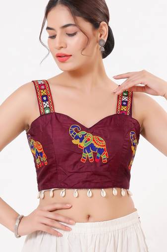 Burgundy magic cotton heavy embroidered readymade blouse