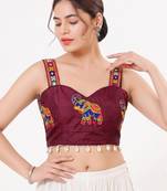 Burgundy magic cotton heavy embroidered readymade blouse