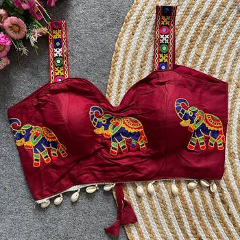 Maroon magic cotton heavy embroidered readymade blouse 4