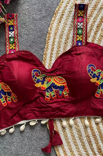 Maroon magic cotton heavy embroidered readymade blouse