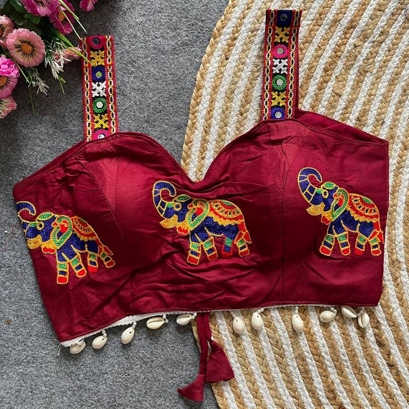 Maroon magic cotton heavy embroidered readymade blouse