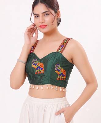 Green magic cotton heavy embroidered readymade blouse 2