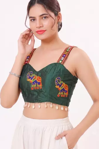 Green magic cotton heavy embroidered readymade blouse