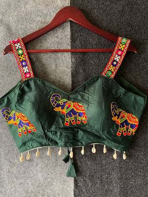 Green magic cotton heavy embroidered readymade blouse 3