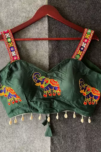 Green magic cotton heavy embroidered readymade blouse