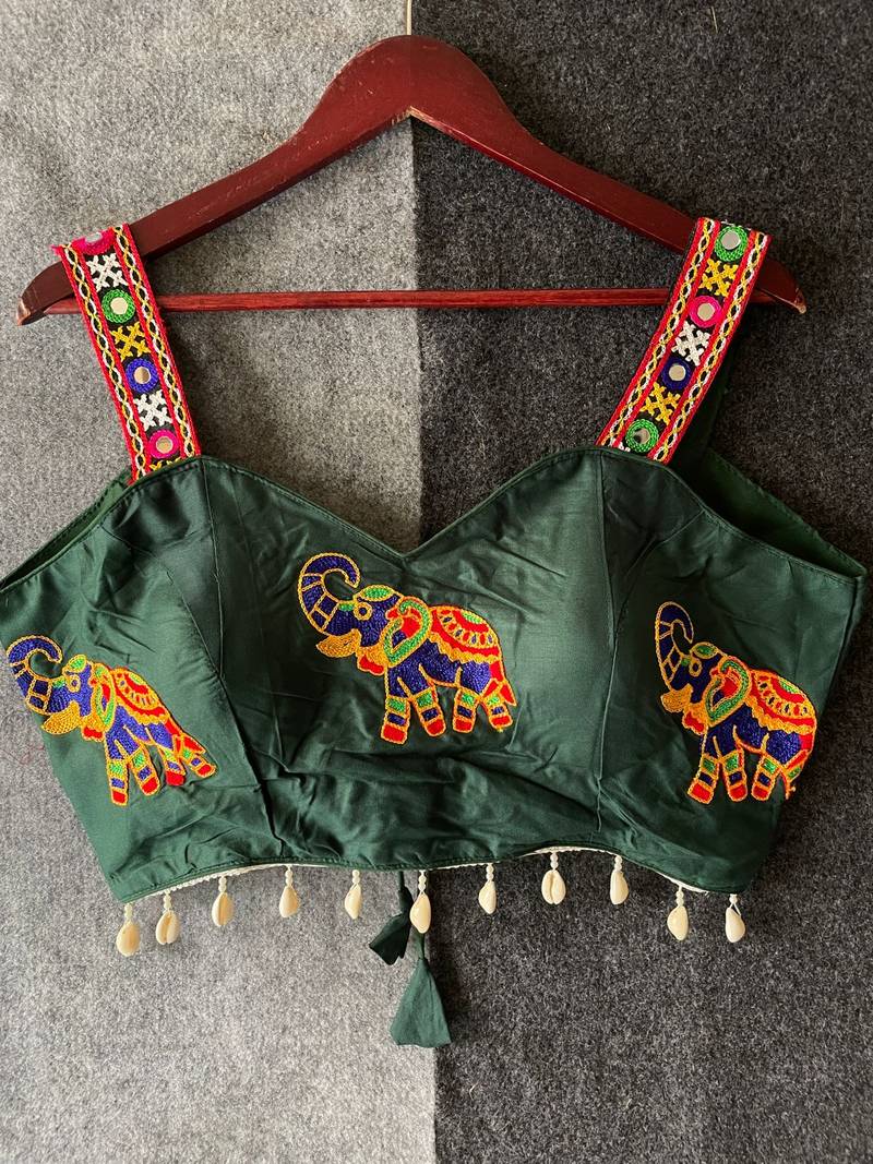 Green magic cotton heavy embroidered readymade blouse