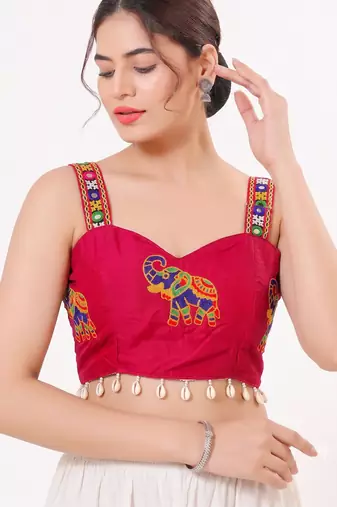 Pink magic cotton heavy embroidered readymade blouse