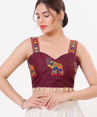Burgundy magic cotton heavy embroidered readymade blouse 2