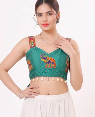Blue magic cotton heavy embroidered readymade blouse 1