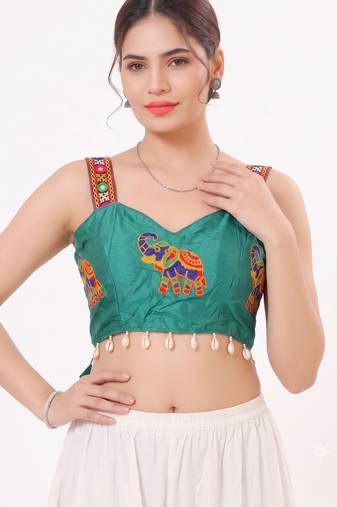 Blue magic cotton heavy embroidered readymade blouse