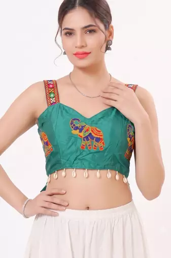 Blue magic cotton heavy embroidered readymade blouse