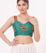 Blue magic cotton heavy embroidered readymade blouse