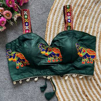 Green magic cotton heavy embroidered readymade blouse 4