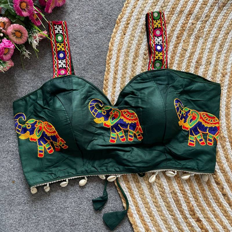 Green magic cotton heavy embroidered readymade blouse