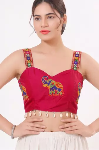 Pink magic cotton heavy embroidered readymade blouse
