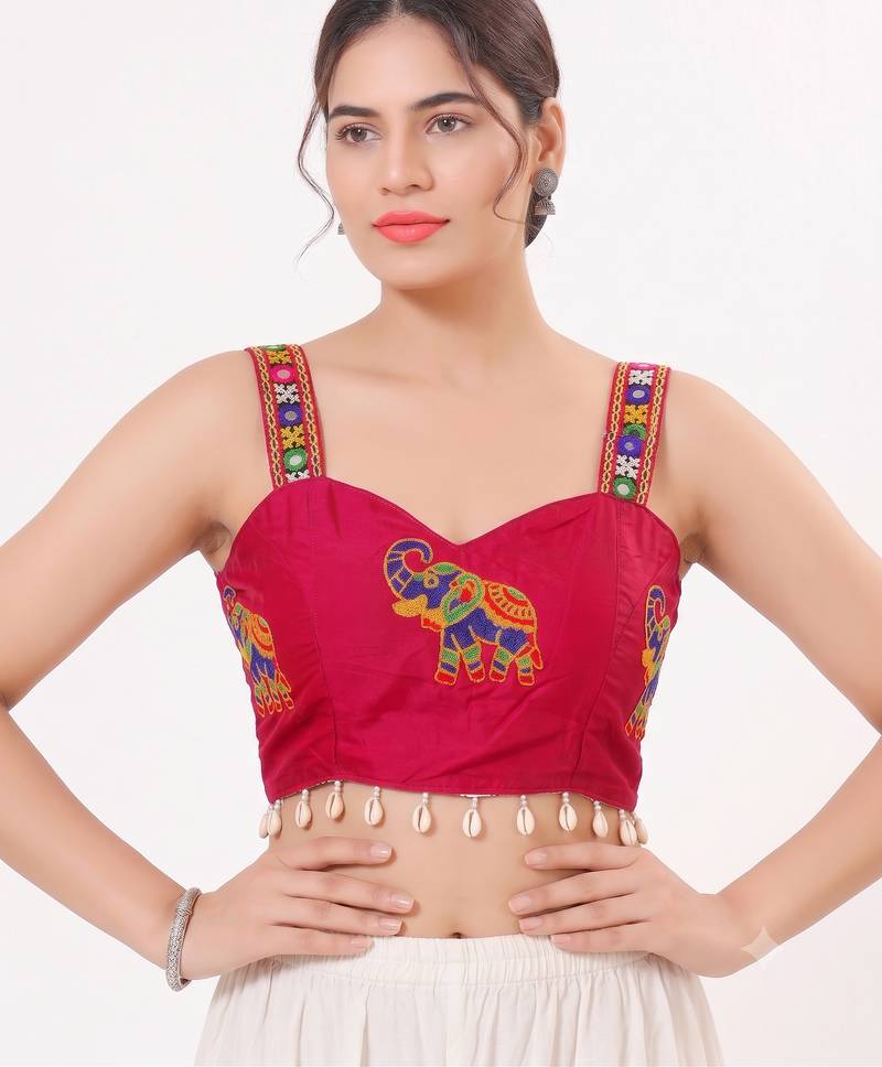 Pink magic cotton heavy embroidered readymade blouse