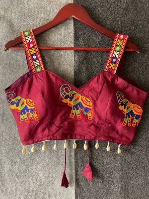 Burgundy magic cotton heavy embroidered readymade blouse 3