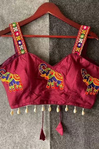 Burgundy magic cotton heavy embroidered readymade blouse