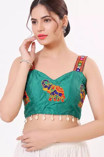 Blue magic cotton heavy embroidered readymade blouse