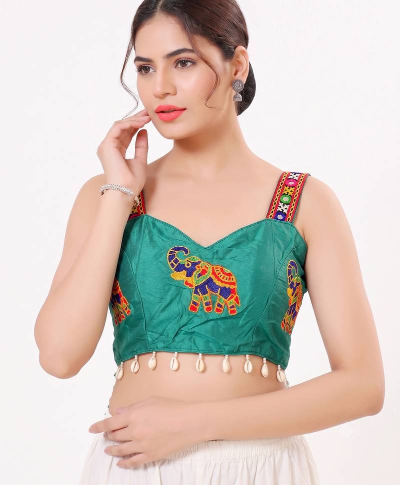 Blue magic cotton heavy embroidered readymade blouse