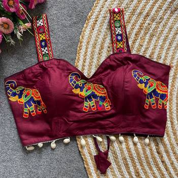 Burgundy magic cotton heavy embroidered readymade blouse 4