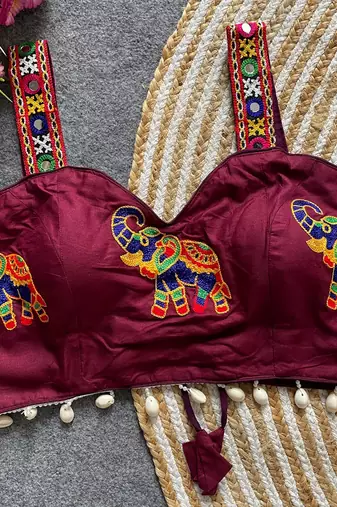 Burgundy magic cotton heavy embroidered readymade blouse