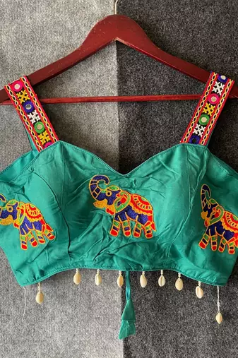 Blue magic cotton heavy embroidered readymade blouse