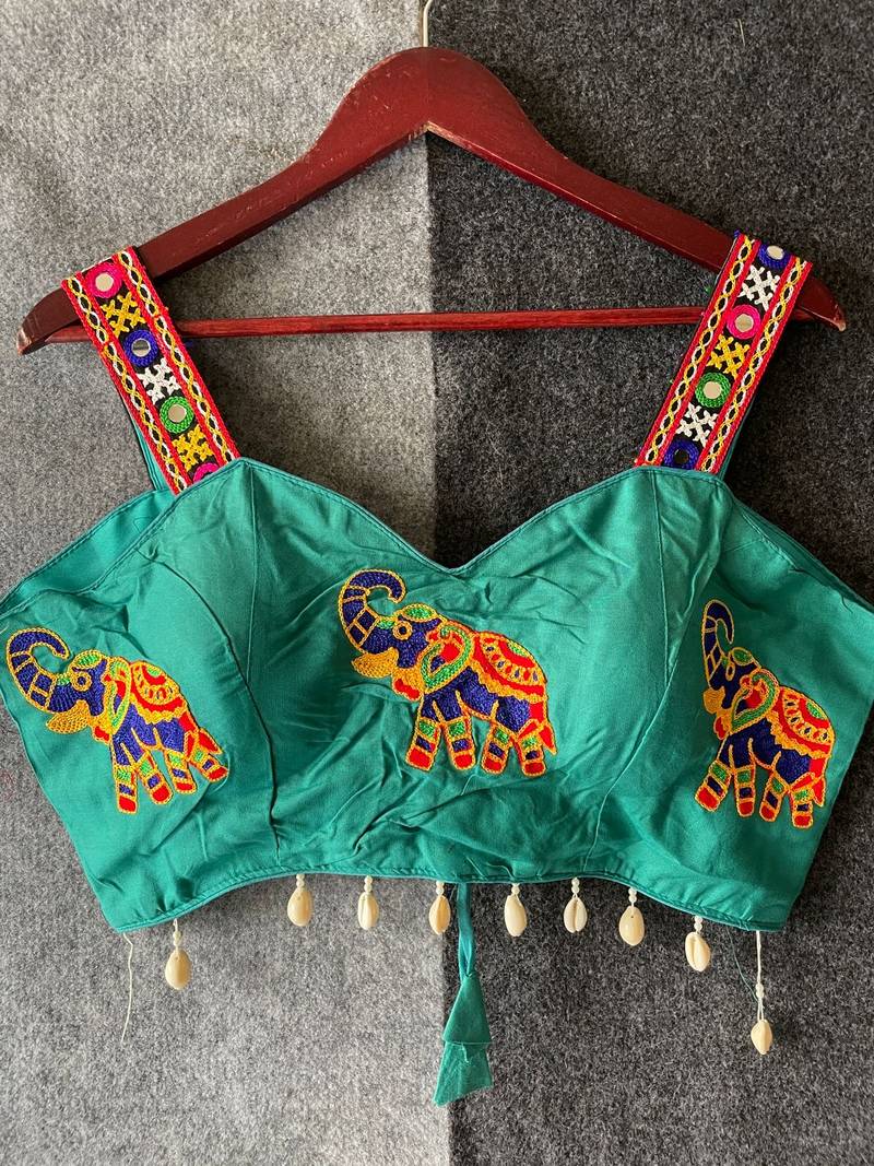 Blue magic cotton heavy embroidered readymade blouse