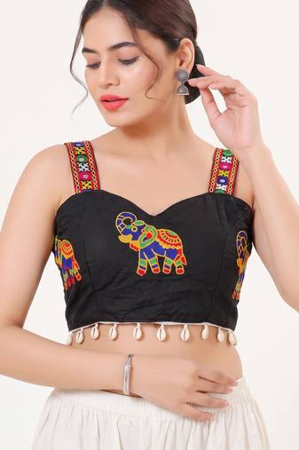 Black magic cotton heavy embroidered readymade blouse