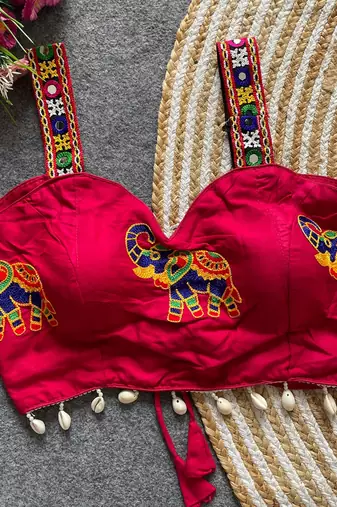Pink magic cotton heavy embroidered readymade blouse