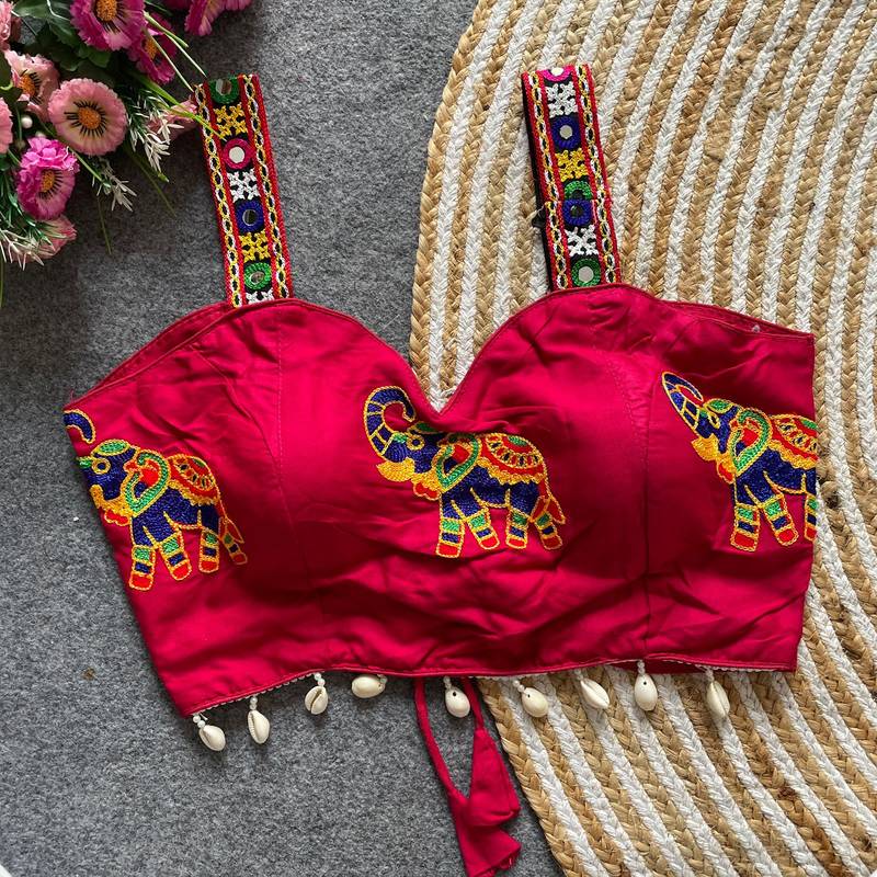 Pink magic cotton heavy embroidered readymade blouse