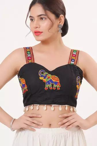Black magic cotton heavy embroidered readymade blouse