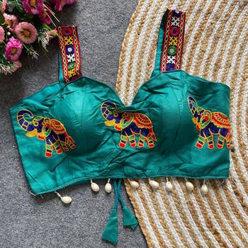 Blue magic cotton heavy embroidered readymade blouse 4