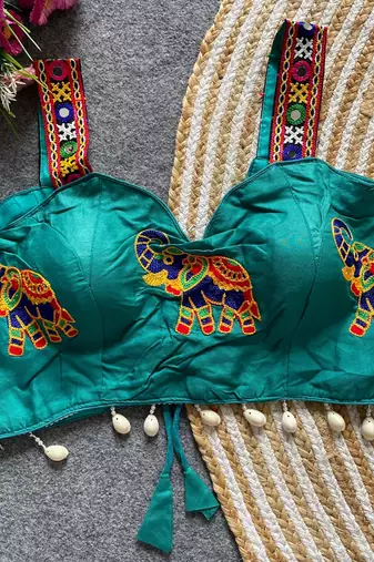 Blue magic cotton heavy embroidered readymade blouse